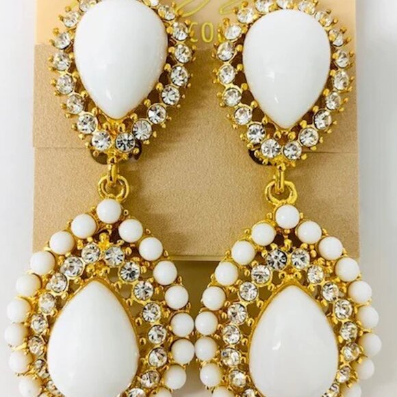 Kenneth Jay Lane Sea Branch Drop Clip Earrings With Cabochon  Kenneth Jay Lane, Gold, Crystal and Pearl Cabochon Clip Earring